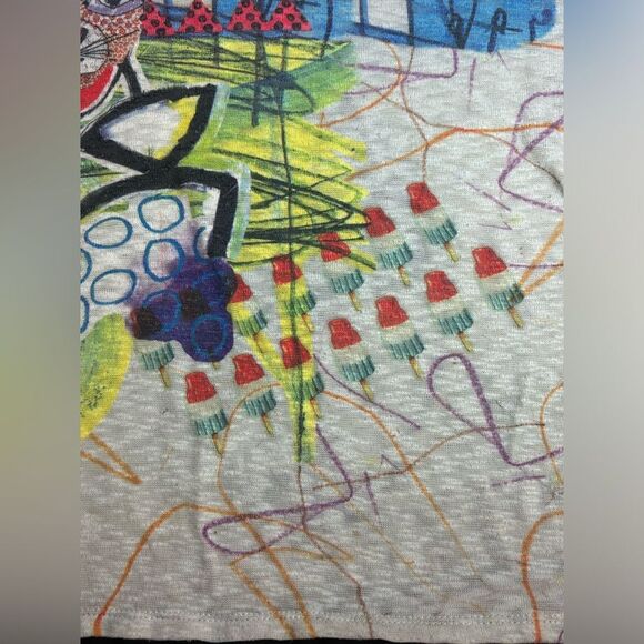 Inoah Lightweight 3/4 Sleeve Knit Scoop Burnout Neck Art to Wear Print Top M - Picture 6 of 12